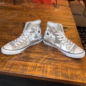 Converse Chuck Taylor All Star High-Top Sneakers in Silver Sequins Women’s 8.5